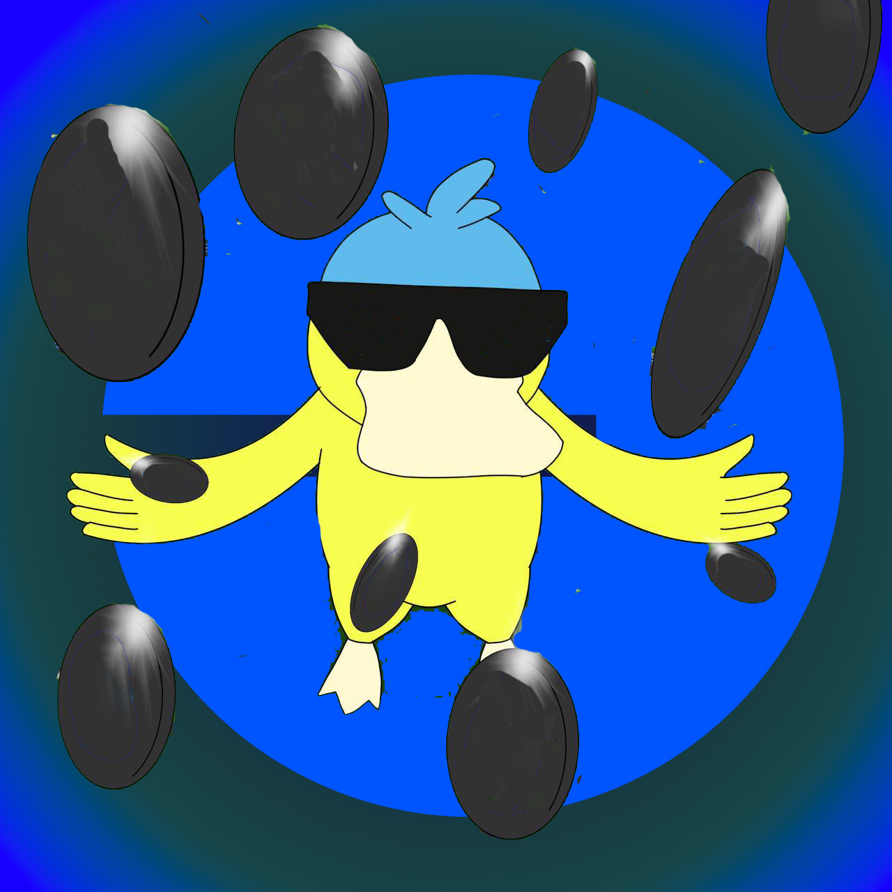 Psyduck in a futuristic blockchain city